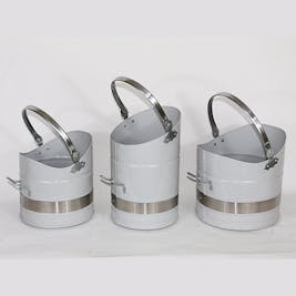 Light Grey and Brushed Steel Banded Coal Bucket