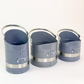 Light Blue and Brushed Steel Banded Coal Bucket