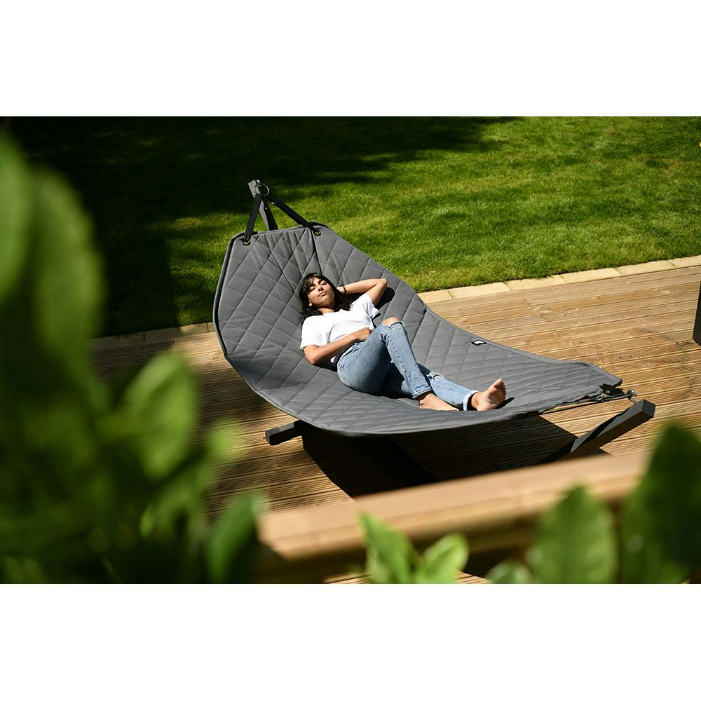 ECOMUNDY Romance L 320 - Classic hammock with fringes. handcrafted, newest ORGANIC cotton, anthracite grey, GOTS - 130x200x320cm